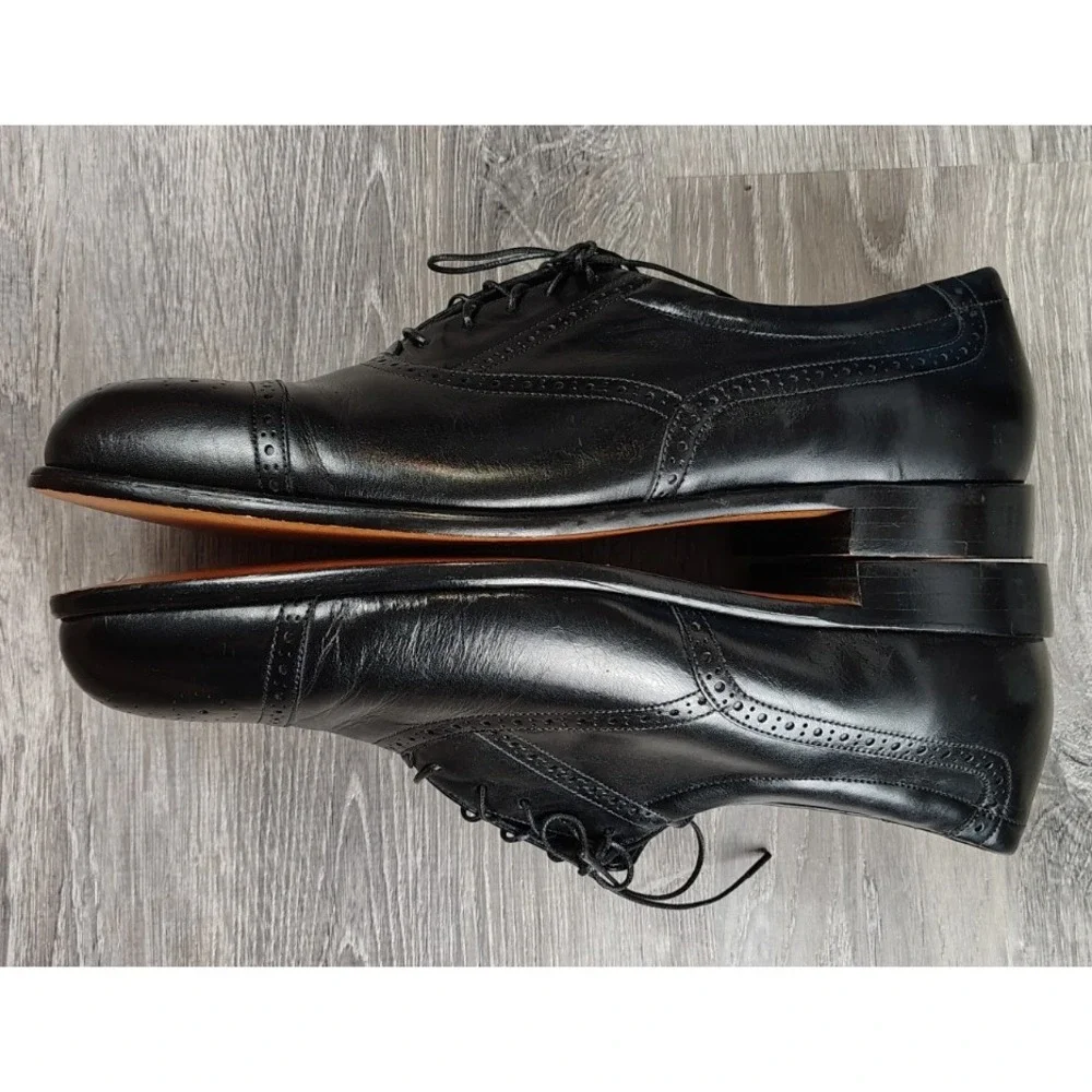Easy Spirit Men 12 Black Leather Cap Toe‎ Oxford Brogue Dress Shoes Lace USA